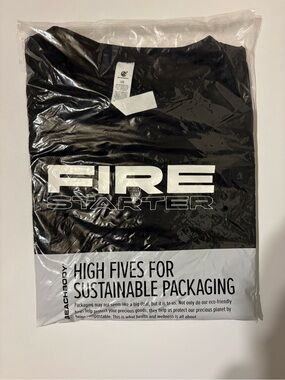 Fire Starter Beachbody Black Graphic Tee with White Tag Detail